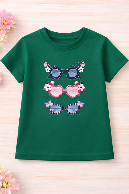 Stylish Glasses Printed Crew Neck Unisex Kids T-Shirt – Cotton Casual Comfortable T-Shirt