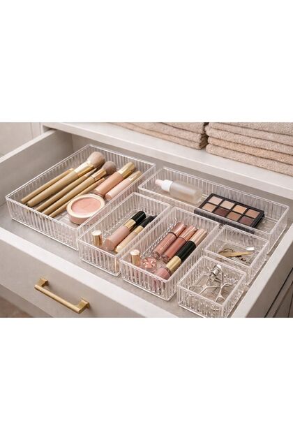 6-Piece Sliding System Drawer Organizer Jewelry Makeup Cabinet Organizer Transparent
