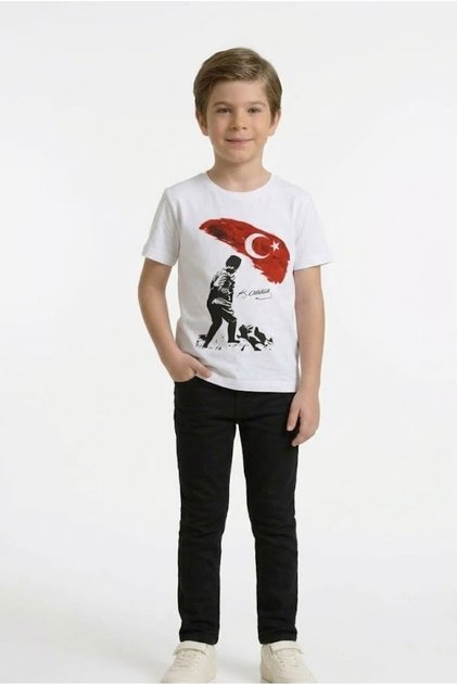 Boy's Kocatepe Atatürk Printed T-Shirt - Black Linen Pants Set April 23 October 29 Outfit