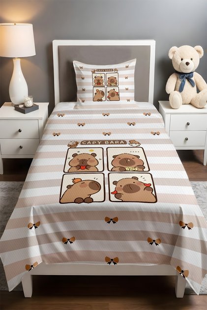 Capybara and Ribbons Patterned Single Baby Kids Pique Set