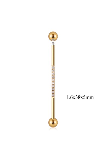 Style 3-G 1PC Stainless Steel Industrial Barbell Long Bridge Micro Insert Zircon Earring Transversal