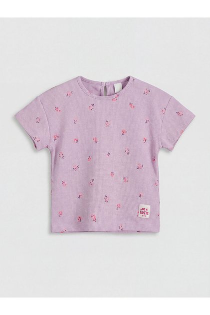 Lilac Crew Neck Printed Girl's T-Shirt
