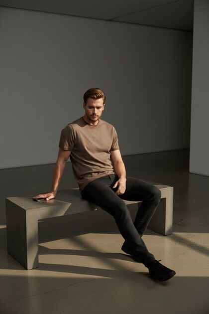 Men's Printed Single Jersey Fabric Basic T-Shirt Slim Fit Cotton Men's T-Shirt-Dark Brown 180
