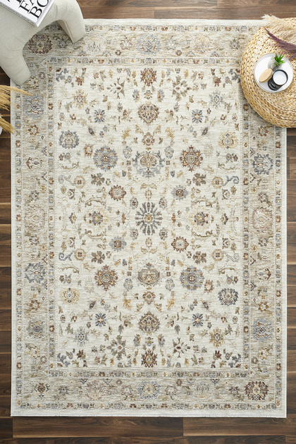 Frezia Floral Bambu Polyester Oturma Odası Salon Mutfak Halısı Eskitme Çiçekli Vintage Halı