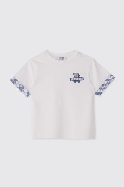 Baby Boy White T-Shirt with Teddy Bear Figure
