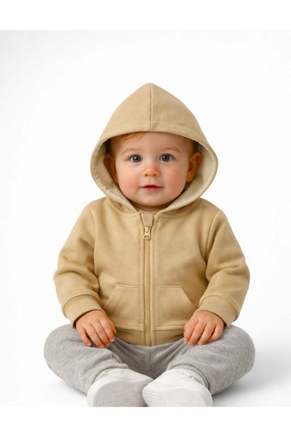 Basic Bebek Bej Kapüşonlu Sweatshirt