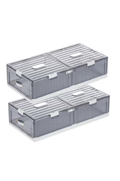 Pack of 2 Space-Saving Drawer-Style Folding Under Bed Storage Box with Wheels 24cm