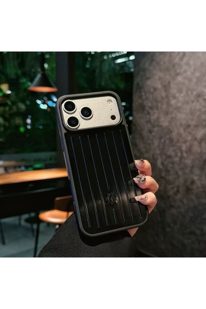 iPhone 17 Pro Max (6.9 Inch) Compatible Striped Suitcase Patterned Aluminum Lux Phone Case with Special Box