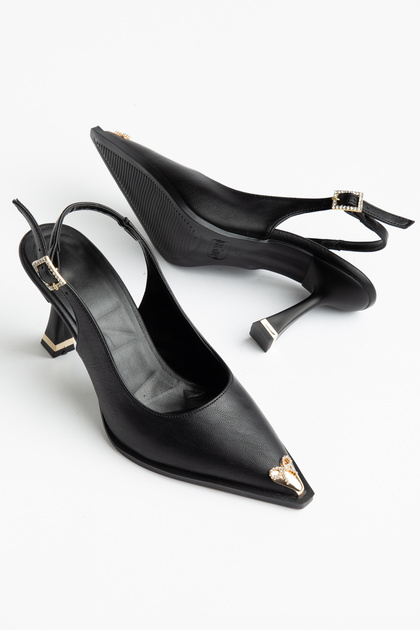 Bow-Tie Stone Detailed Heeled Evening Dress Shoes Women's Stiletto Black