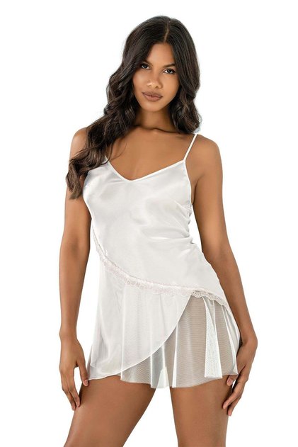 Woman, ecru, satin nightgown
