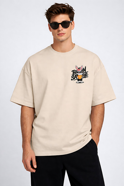 Born Savage Printed Crew Neck Unisex Oversize T-Shirt – Cotton Casual T-Shirt