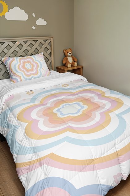 Layered Floral Dreams Patterned Single Duvet and Pillowcase