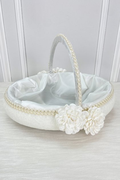 White Bridal Basket, Velvet, Rose and Pearl Decorations, Henna Night Engagement Wedding Pledge Circumcision