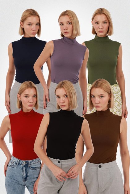 Kadın Kolsuz Bluz 6’lı Set