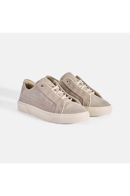 Men's Beige Suede Sports Shoes with Internal Lace Detail