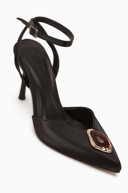 Laura Black Buckle Ankle Strap Women's Heeled Shoes