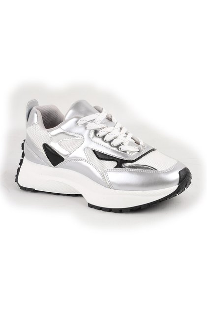 Libero L083.83144 Metallic Silver Mesh Thick Thermo Sole Heightening Women's Trendy Sneaker Shoes