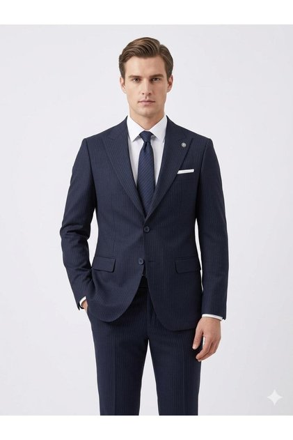Lacivert Çizgili 6 Drop Takım Elbise – Slim Fit, İnce İşçilik, Modern Kesim, Premium Kumaş, Yeni Sezon Erkek Takım Elbise | 796-200