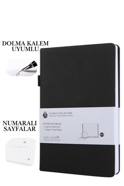 Dolma Kalem Uyumlu, Numaralı Not Defteri 14*21cm, 110gr Noktalı 220 sayfa Defter