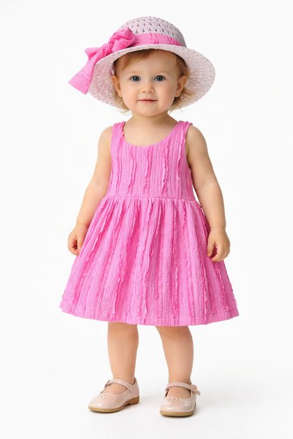 Baby Girl Style Ruffled Summer Dress with Hat, Stylish 2-Piece Combination