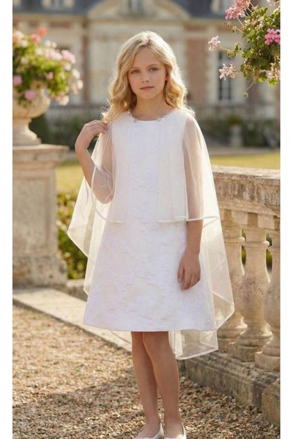 8-15 Years Old Girls' Evening Dress Graduation Wedding Birthday Model Ecru Lace Tulle Cape Detailed-10/11 Y