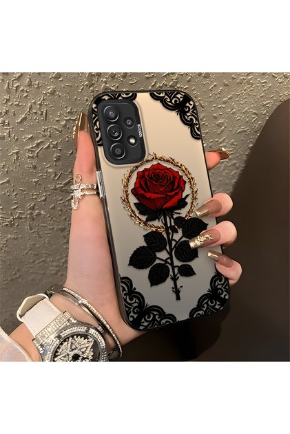 Samsung Galaxy A52S 5g Compatible Silicone Edge Hard Back Anti-Fall Phone Case Rose Pattern