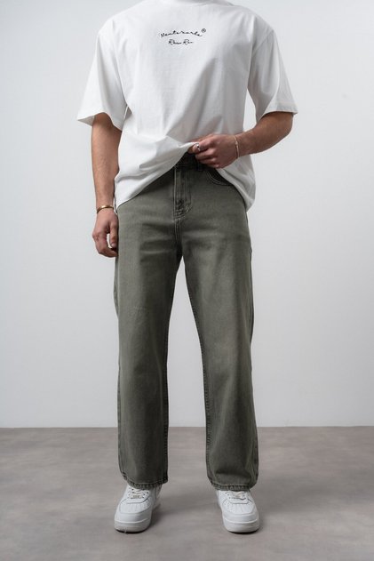 Men's Washed Basic Baggy Jean Khaki