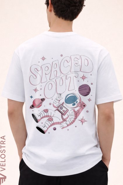 Unisex Women's Men's Space Printed Oversized Comfortable Daily Use Combed Cotton T-Shirt