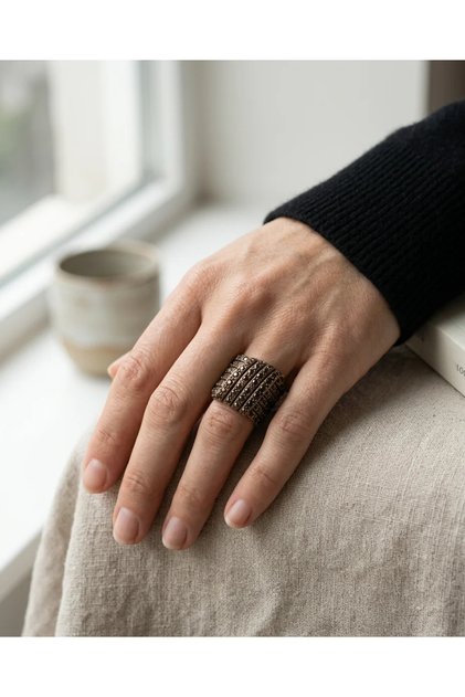 Bronze Women's Antique Ring Jewelry Margazite Embroidered Stripe Model Adjustable Vintage Ring