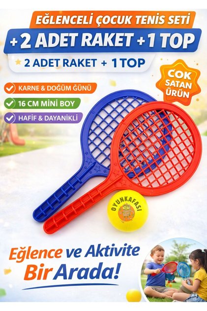 Çocuk Tenis Seti – 2 Raket + 1 Top Mini Eğlenceli Oyun Seti