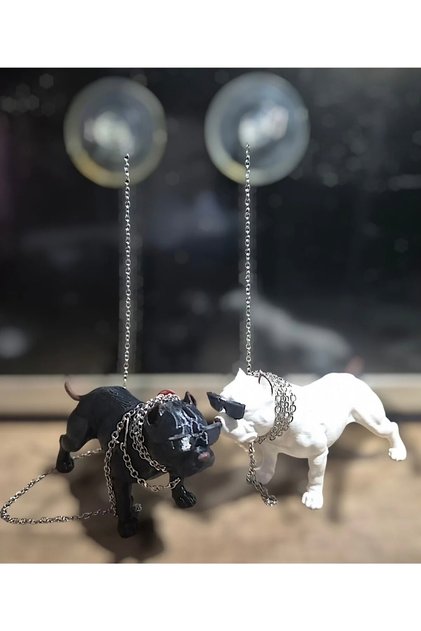Araç İçi Torpido Süsü 2 Adet 2 Renk Gözlüklü Pitbull Dekor 3D Art 10 Cm