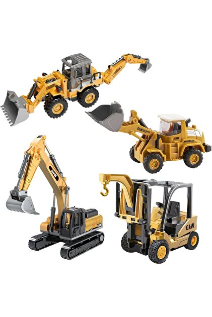 MJ TOYS Diecast Oyuncak Metal İnşaat Araçları,İş Makineleri Seti
