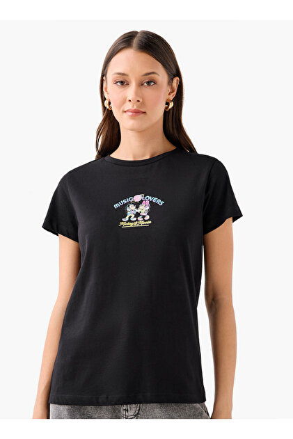 Cotton T-shirt with Mickey and Minnie Mouse Print