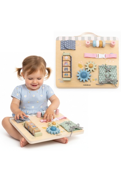 Tablă Montessori din lemn cu activități senzoriale