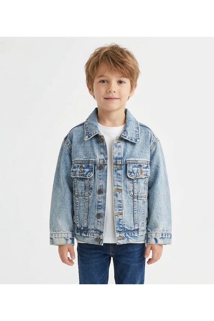 Toddler Boys Light Wash Denim Jacket – Button‑Front Casual Outerwear