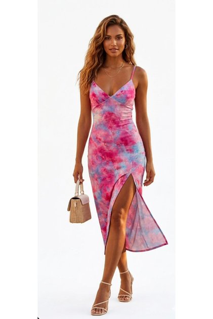 Women’s Elegant Satin Slip Dress with Side Slit – Spaghetti Strap V-Neck Eveni