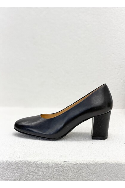 Mdza13424363 Round Toe Genuine Leather Daily Comfortable 7cm Thick Heel Shoes for Women