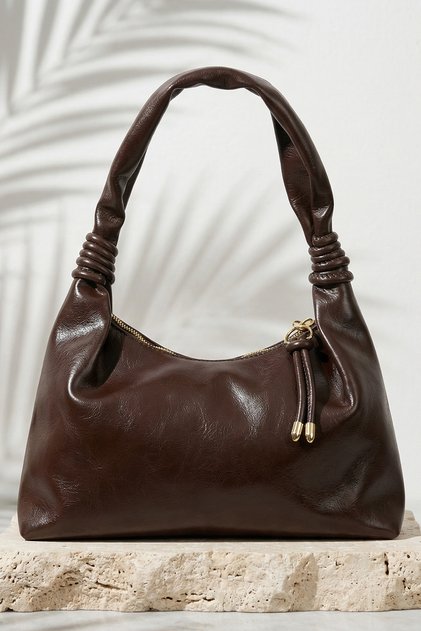 Drawstring Soft Textured Hand and Shoulder Bag Bitter Brown