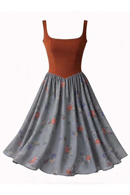 50S Belle Corset Midi Dress Women's Brick