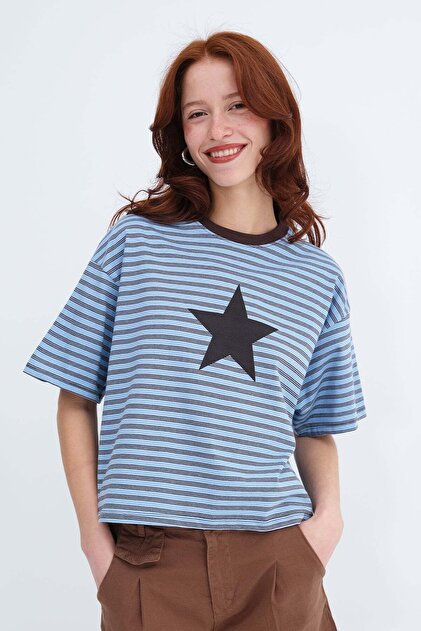 Addax Yıldız Baskılı Çizgili T-shirt P10679 - Fiyatı, Yorumları