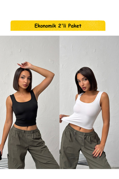 Women's Square Neck Thick Strap Two Color (Black/White) Body Crop