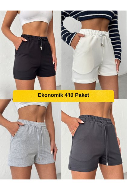 Women's High Waist Combed Cotton Fabric 4-Piece Economical Pack Mini Shorts
