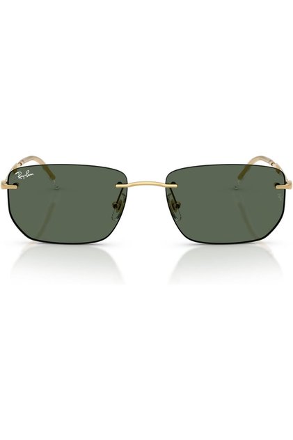 RB3768 001/71 إطار معدني مستطيل الشكل بدون حواف للجنسين من أريستا باللون الذهبي وعدسة خضراء داكنة مقاس 56 ملم