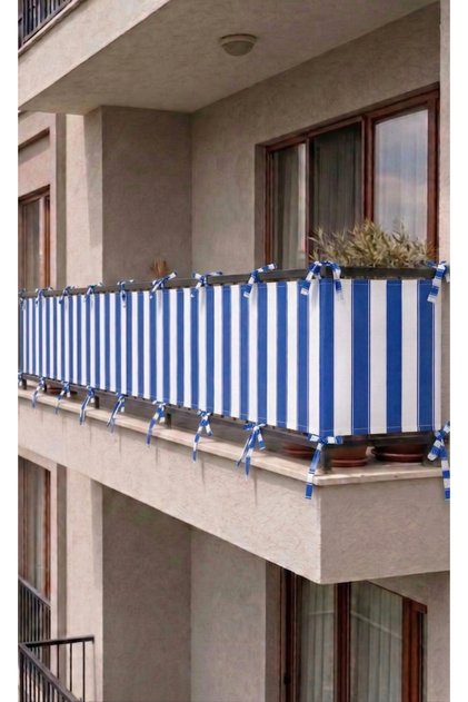 Blue-White Lace-Up Balcony Iron Curtain Durable Iron Covering Tarpaulin for Privacy