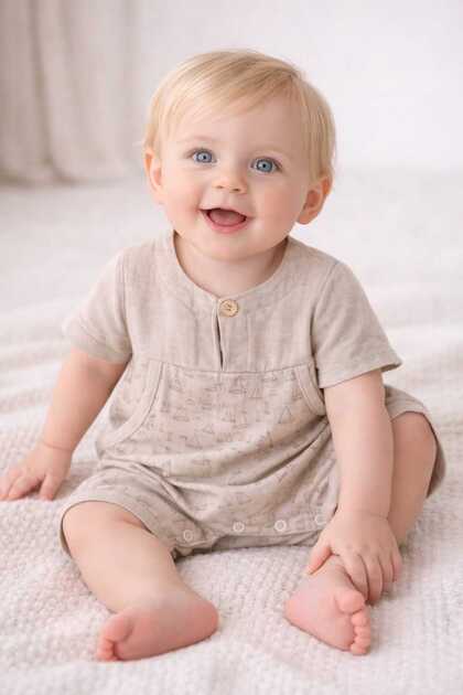 100% Cotton 4-Layer Muslin Anchor Patterned Baby Boy Summer Jumpsuit with Pockets