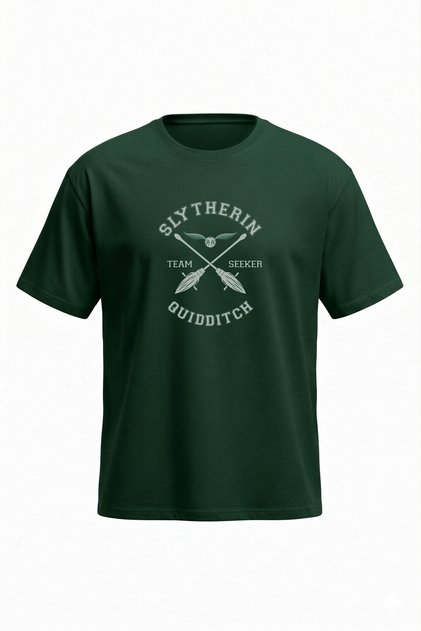 Draco Malfoy Slytherin T-Shirt - Haki Baskılı Oversize Bisiklet Yaka Kısa Kol Bol