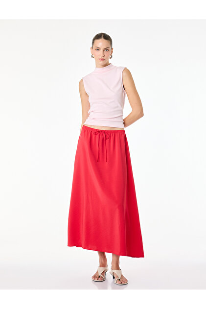 Viscose midi flared skirt with waist tie detail