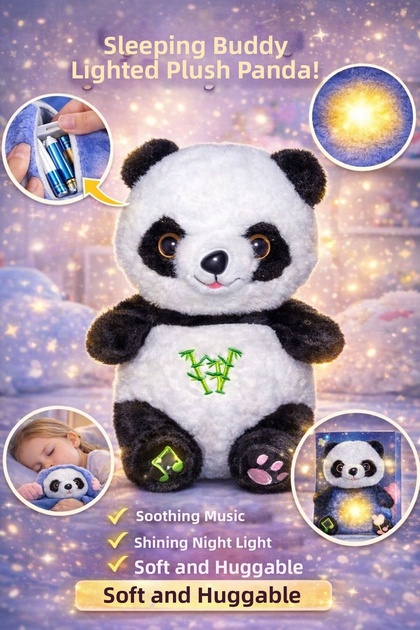 25cm Breathable Sleeping Companion Panda with Sound and Light Soft Plush Gift for Loved Ones