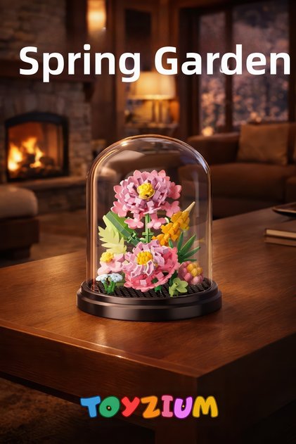 Spring Garden Building Block Flower Set (229 Pieces) - Decorative Flower Garden Set in a Fan-Shaped Box