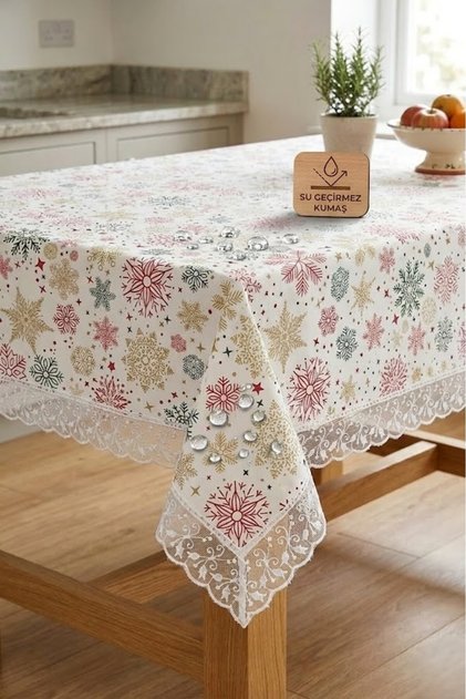 Rectangular Tablecloth Modern Classic Lace-Edged Elegant Table Cover Stain-Resistant Worry-Free Fabric High-Quality Tableware